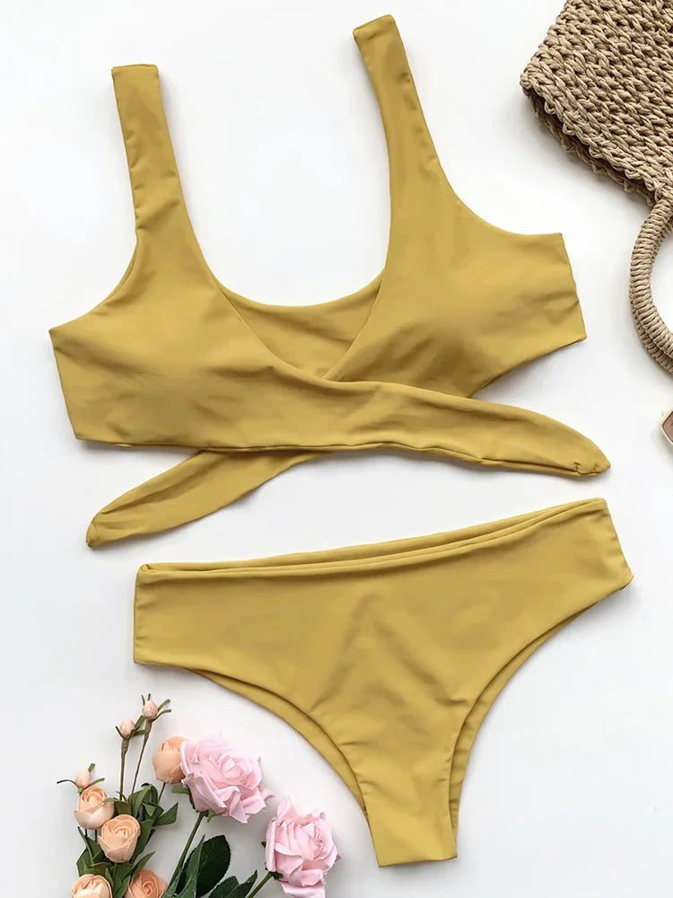 Sexy Front Knotted Bikinis Female Swimsuit High Waist Bikini Women Swimwear Two-pieces Bikini Set Bather Bathing Suit Swim Lady
