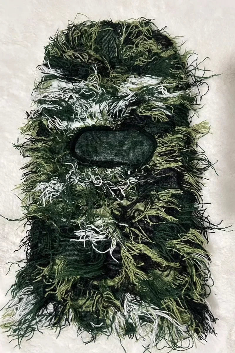 Hip Hop Balaclava Distressed Knitted Caps Full Face Ski Mask Women Outdoor Fleece Fuzzy Ski Balaclava Beanies Men Hat