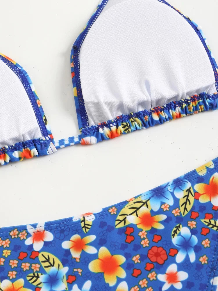 Bikini Women Swimsuit 2025 New Print Halter Bikinis Set Sexy Thong Swimwear Summer Two Piece Backless Beach Bathing Suit Female