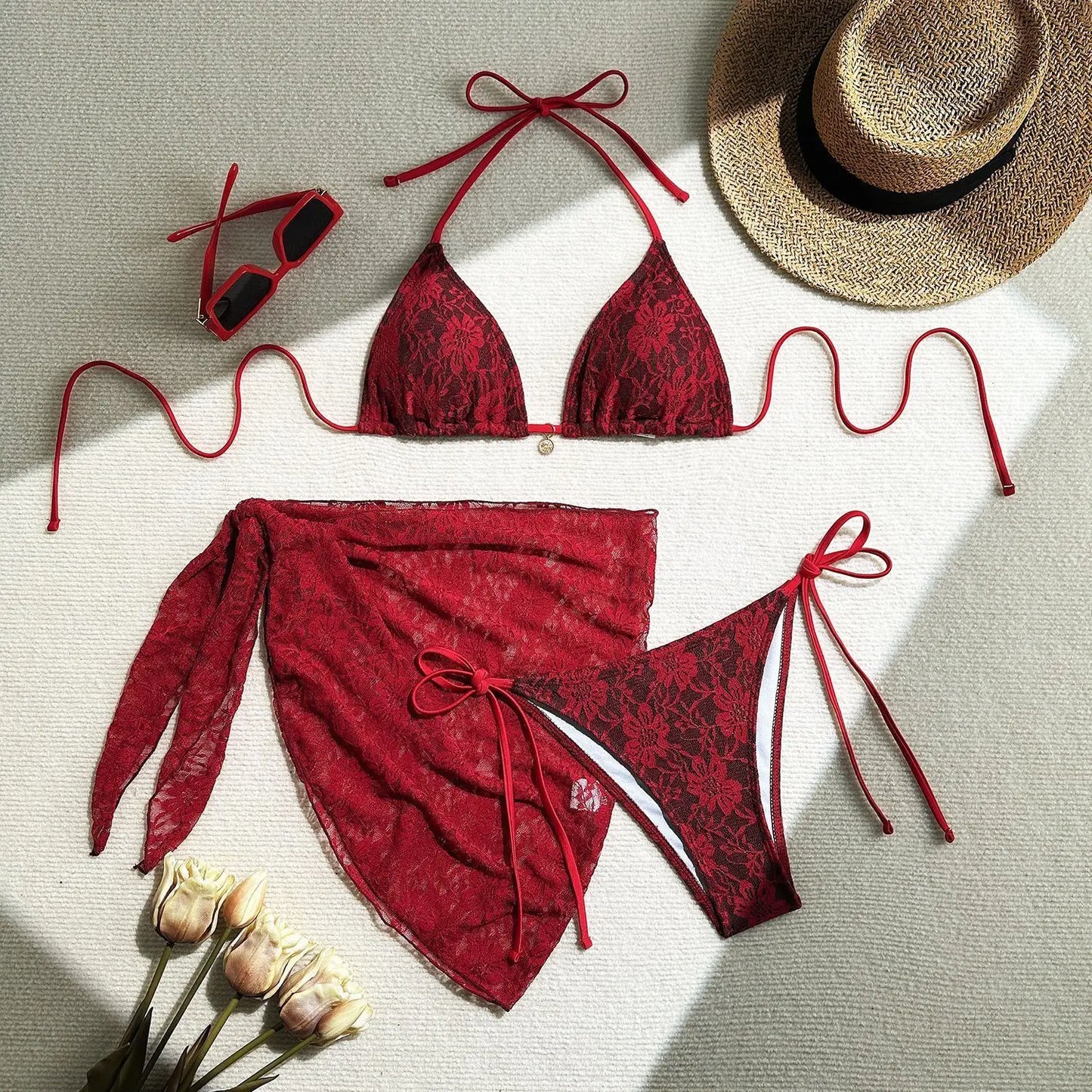 Lace Sexy Bikinis Female Swimsuits Women Three-Piece Swimwear Beach Swimming Wear Bathing Suits Brazilian Bikini Set Pool Bather