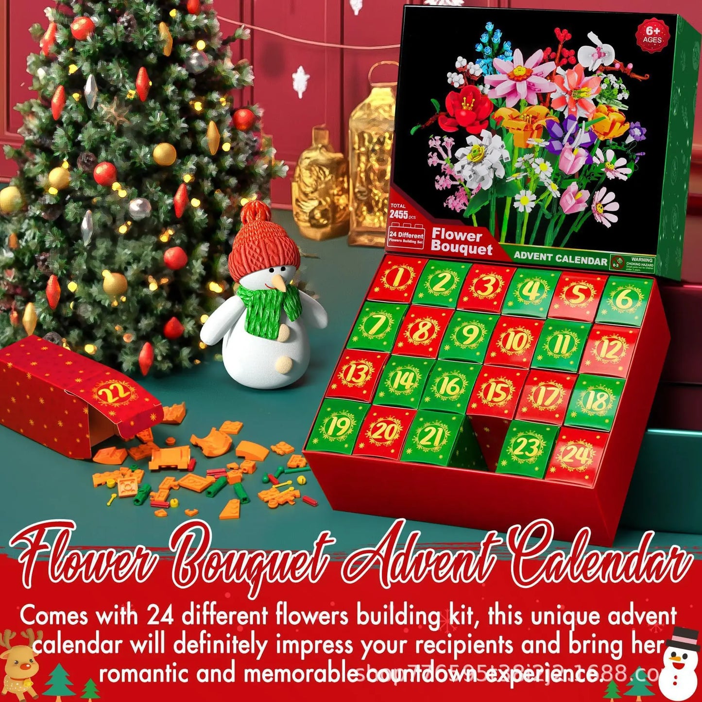 Flower Bouquet Countdown flower bouquet building blocks blind box Christmas gift