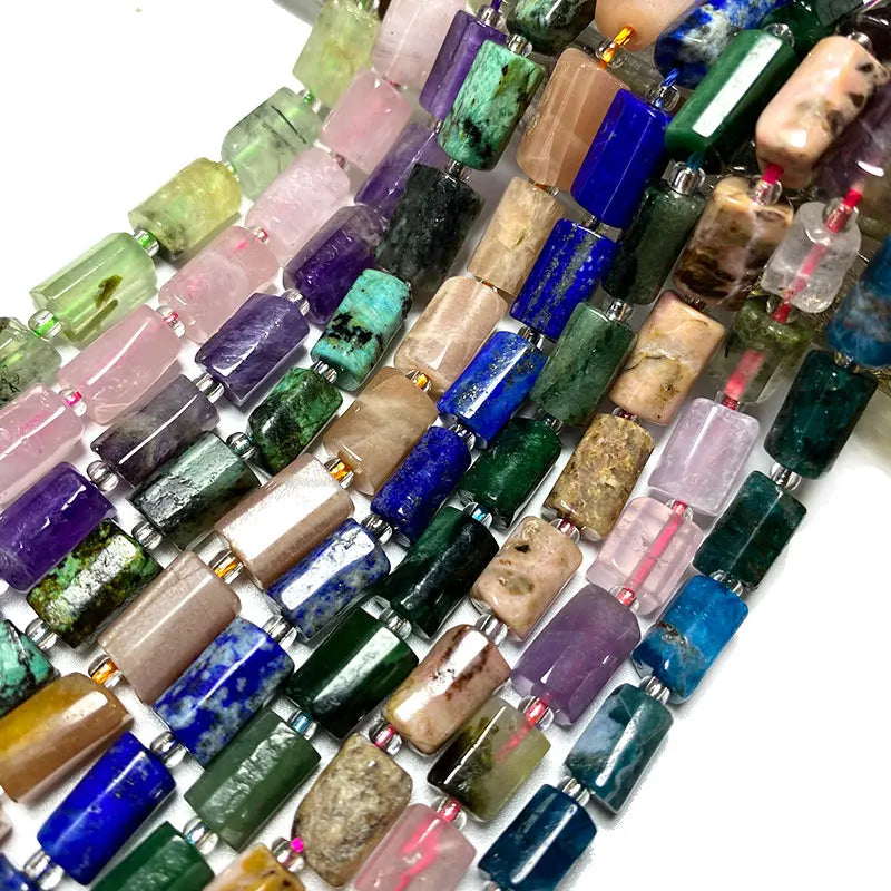 Natural Tourmaline Apatite Emerald Agates Amethysts Jades Cylinder Stone Spacer Beads for Jewelry Making DIY Bracelet 7.5inch