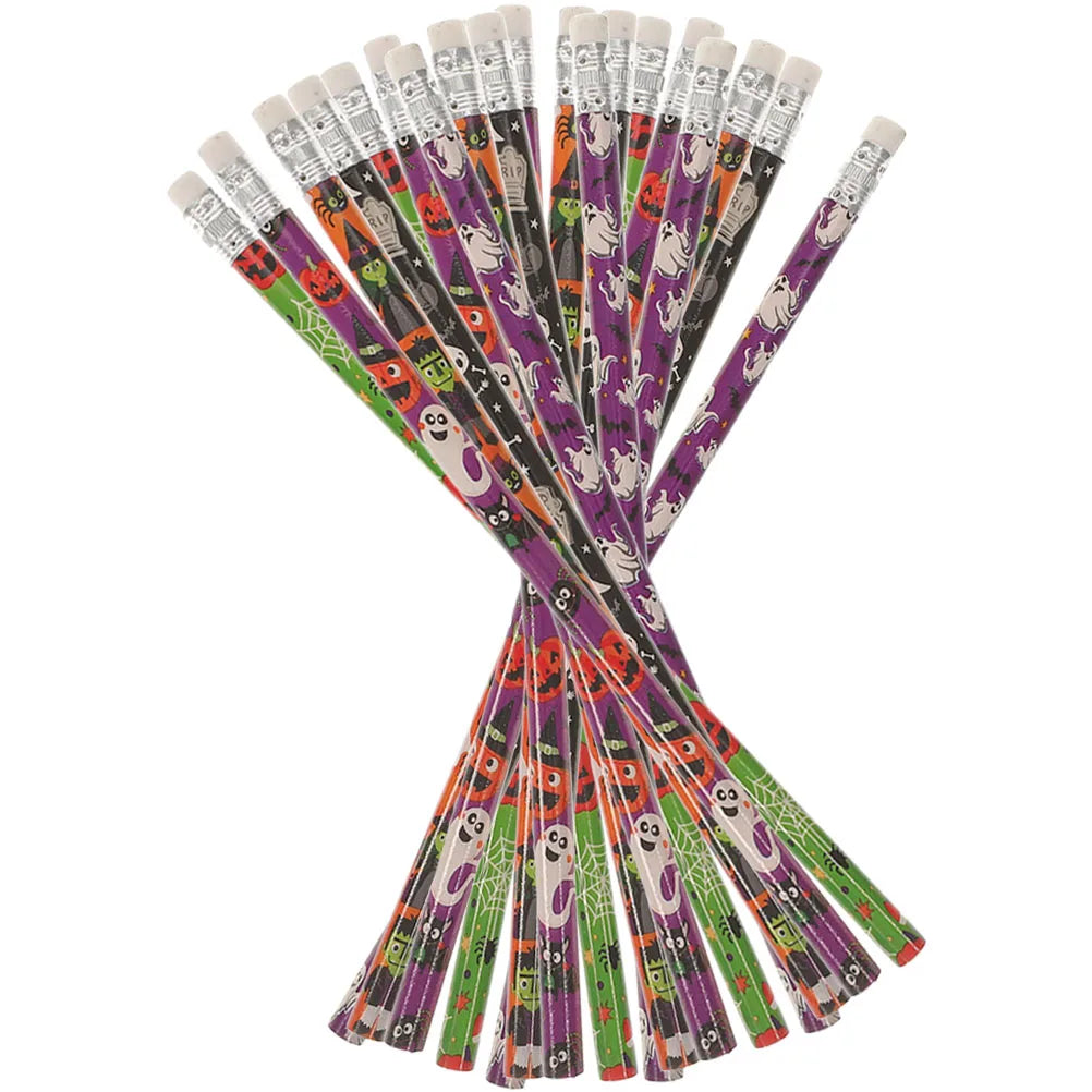 30Pcs Halloween Wooden Pencils with Eraser Children Drawing Pencil School Writing Stationery Gifts Pumpkin Ghost Writing Pencil