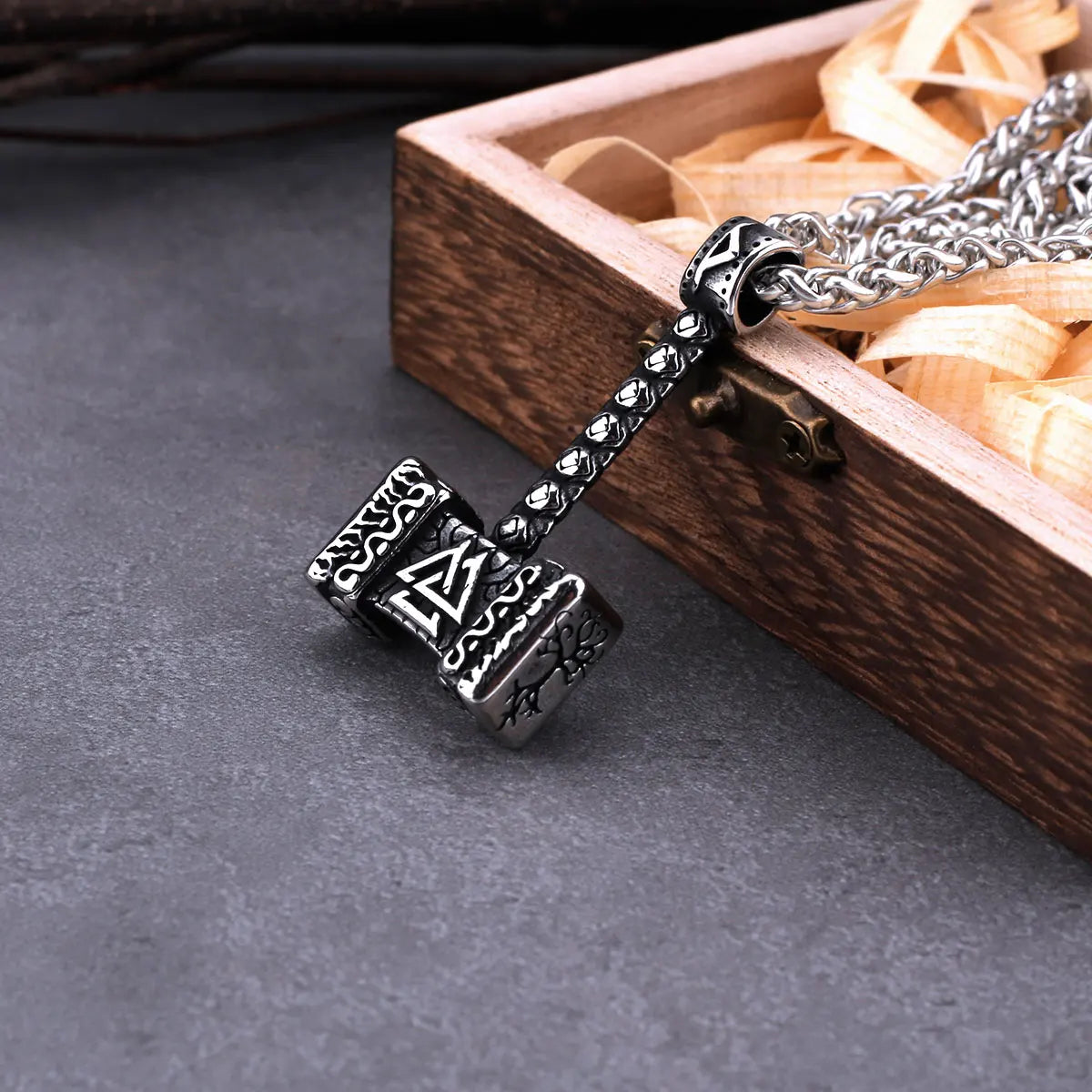 316L Stainless Steel Fashion Trend Nordic Thor Hammer Pendant Necklace Retro Celtic Pirate Men's Jewelry Gift