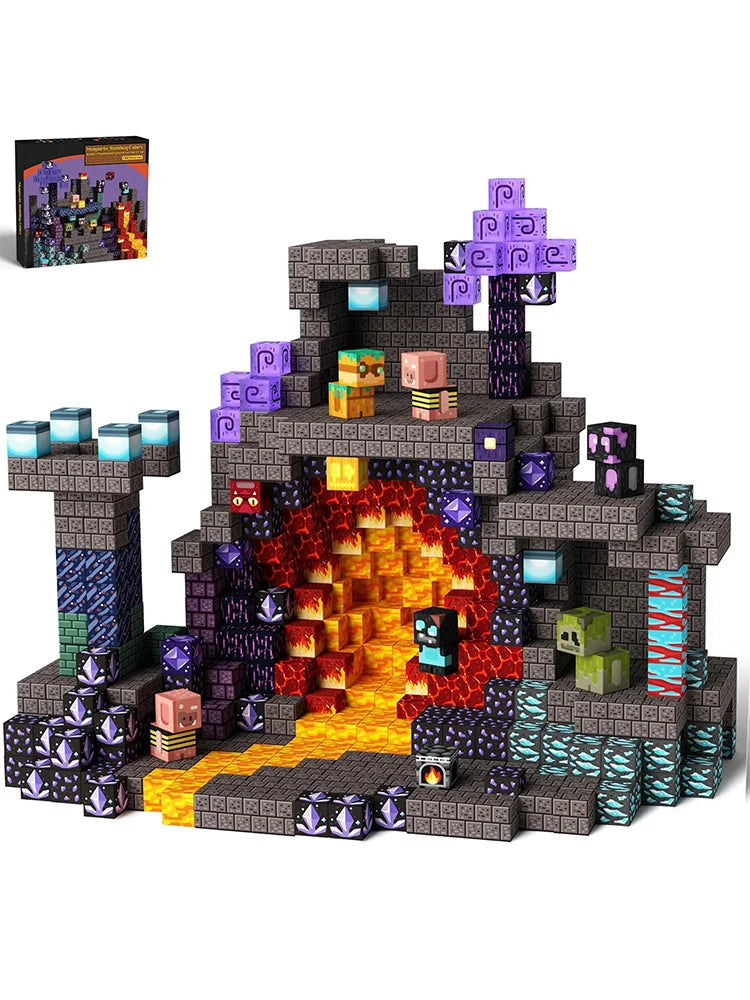100PCS Magnetic Blocks Building Toys Cave World Magnet Construction Set STEM Educational Sensory Christmas Gift For Kids
