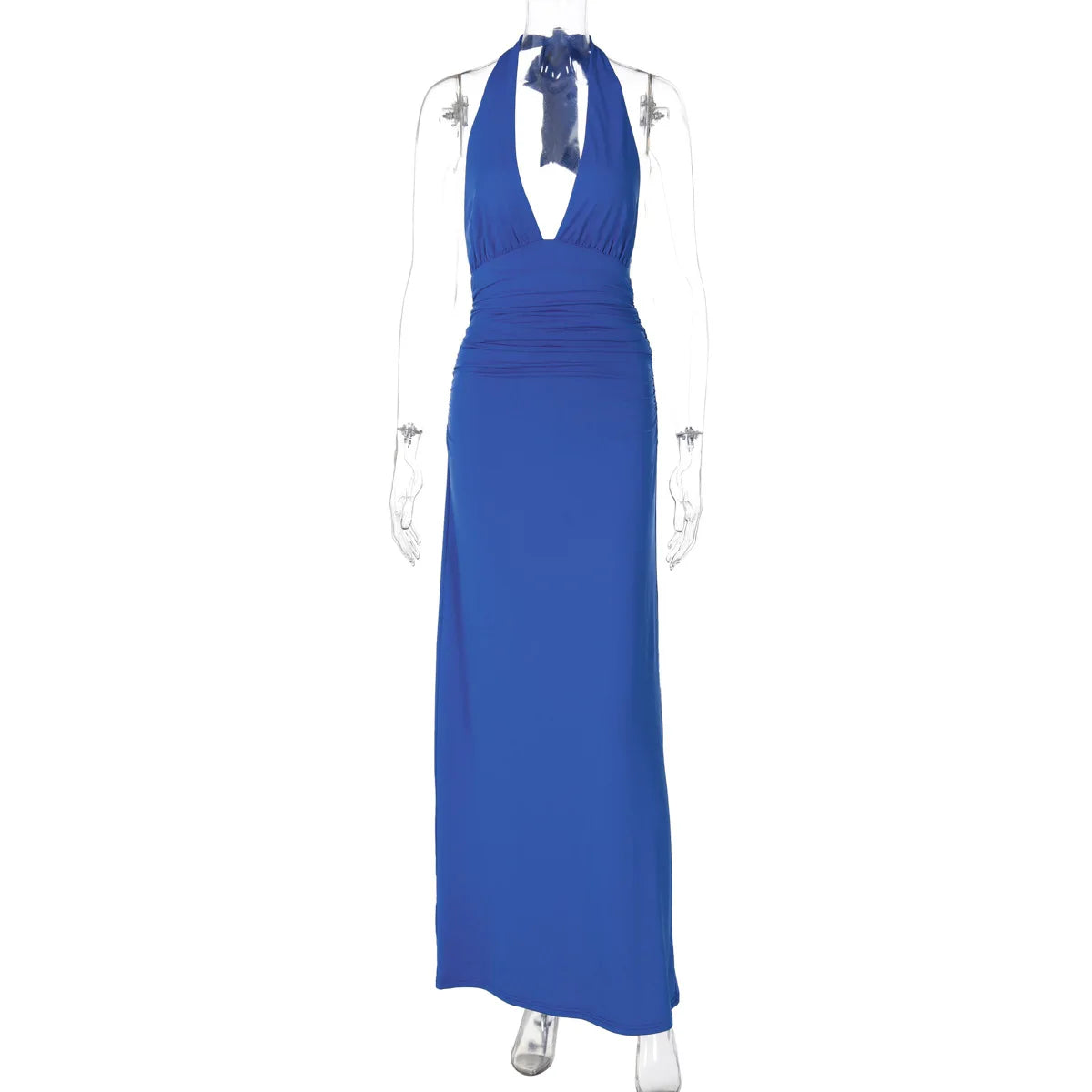 Tornova Halter Backless Long Dress For Women Solid Deep V neck Sexy Vacation Dress Lace Up High Waist Fashion Female Slim Dress