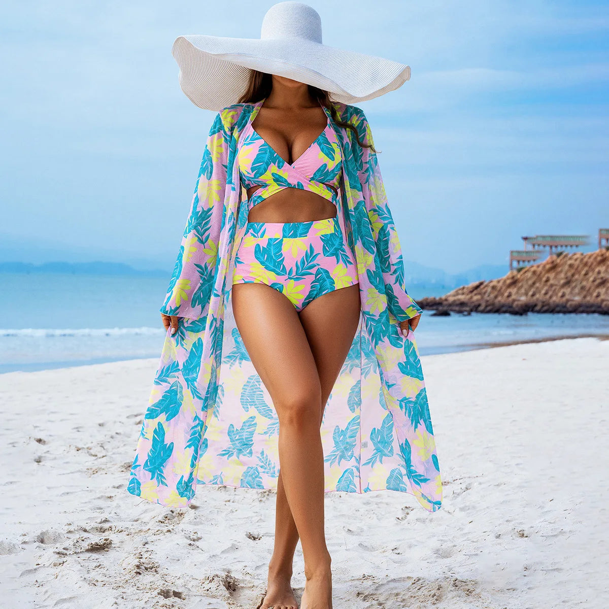 2025 Sexy Print Female High Waist Swimsuits Women's Bikinis Three-Piece Swimwear Beach Swimming Wear Bathing Suits Pool Bather