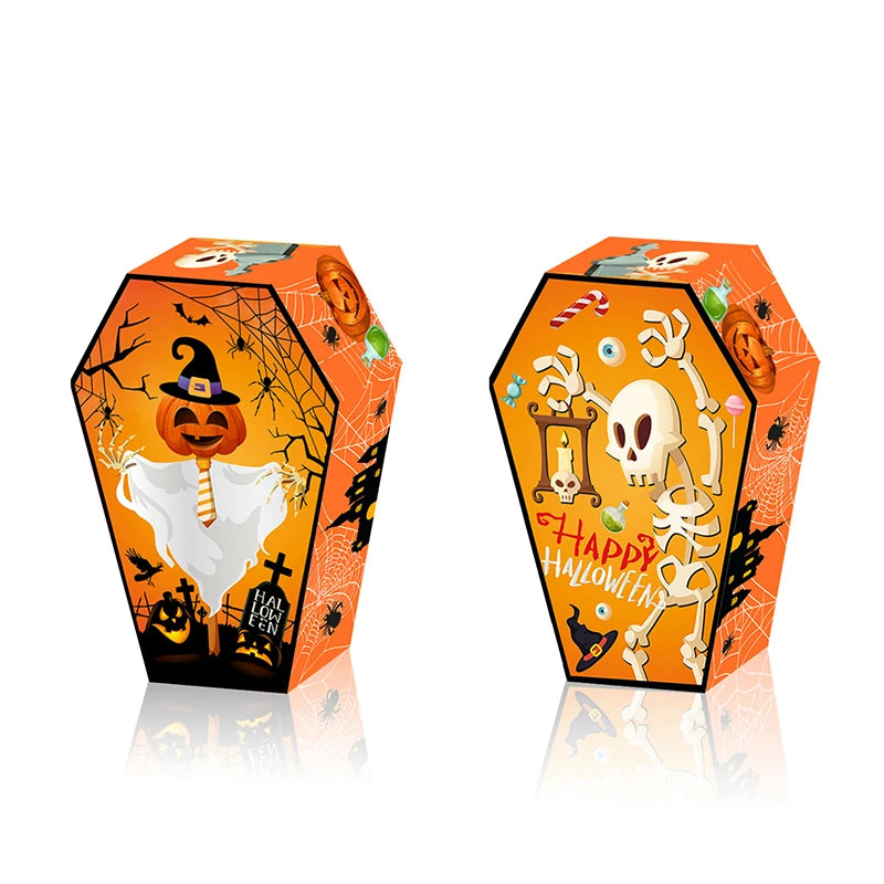 12pcs Halloween Coffin Shape Snack Box Skull Bat Ghost Goodie Boxes for Happy Halloween Party Decor Supply Trick or Treat Box
