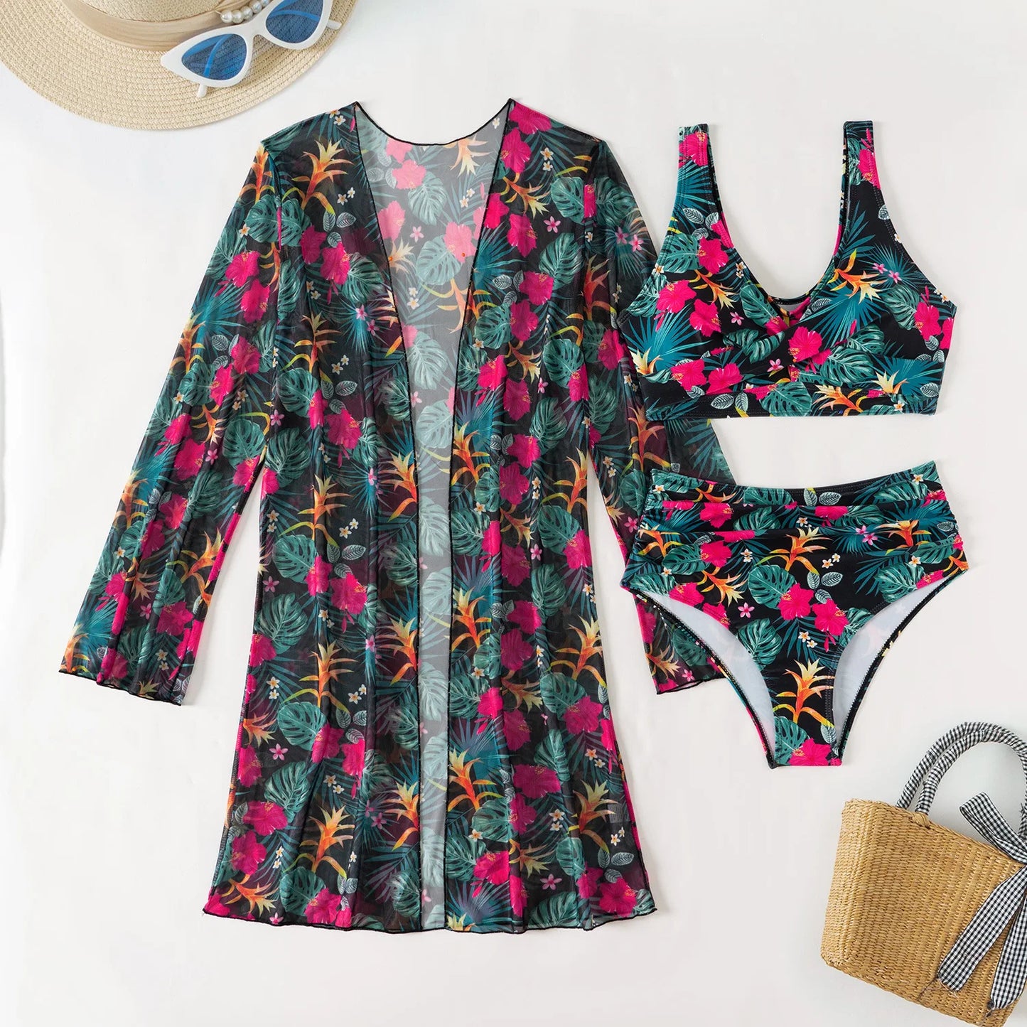 2025 Sexy Floral Bikinis Female Swimsuits Women's Three-Piece High Waist Swimwear Beach Swimming Wear Bathing Suits Pool Bather