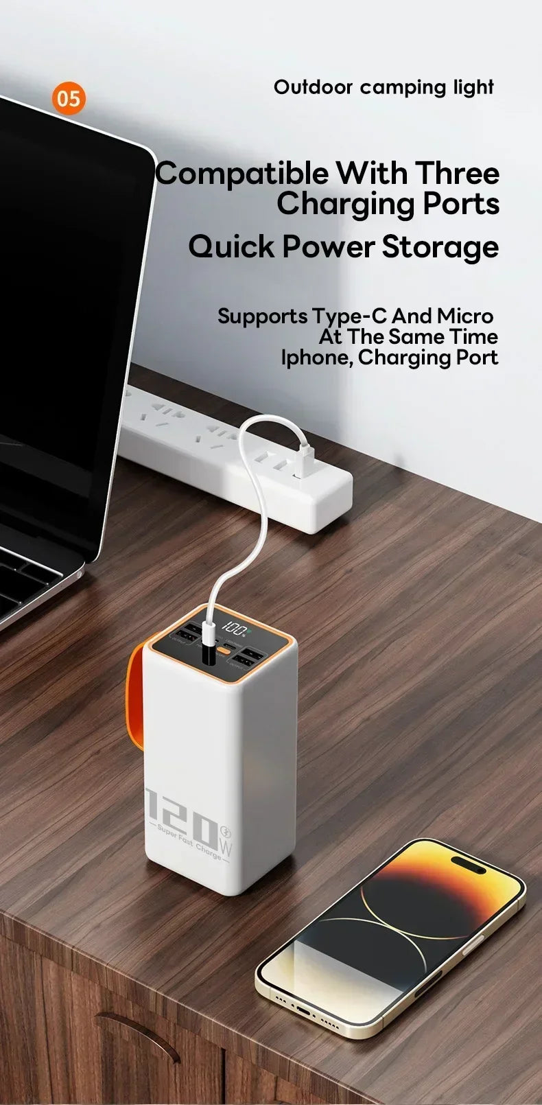 200000mAh Two-way Fast Charging 120W Portable Charger Power Bank Fast Charging External Tito C for xiaomi iPhone W/LED Light