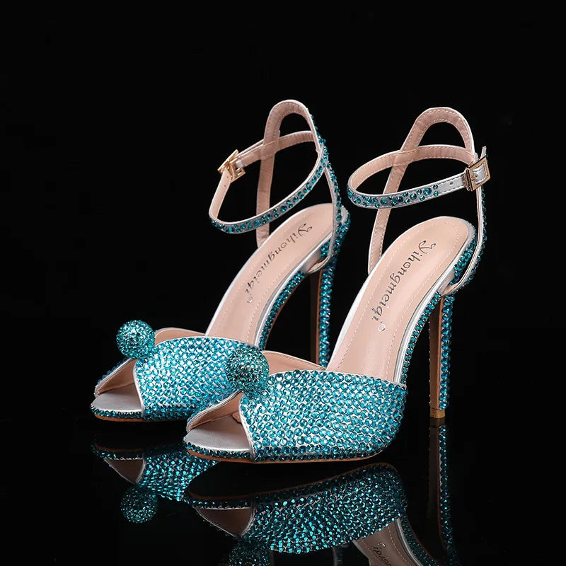 Fashion High Quality Wedding Shoes Women Pearls Studs Luxury Peep Toe White High Heels Buckle Designer Woman Sandal 43 Zapatos