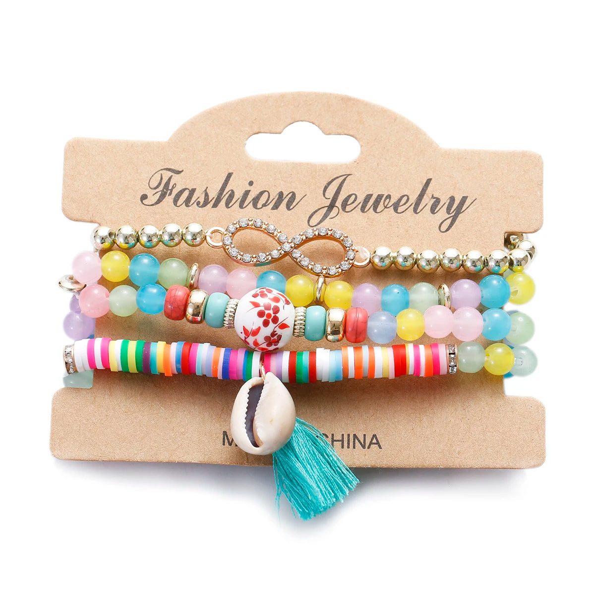 Vintage Bohemia Women Bracelets Set Charm Hand Stone Beads Tassel Pendents Bracelets Pour Les Femmes 4Pcs/Lot