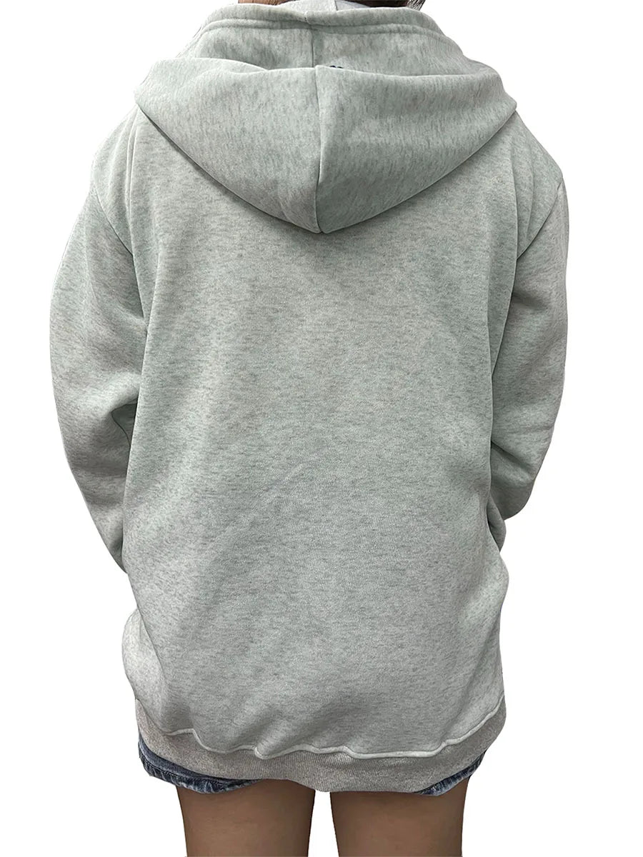 Women s Zip Up Hoodies Long Sleeve Letter Print Oversized Sweatshirts Jackets Streetwear Tops