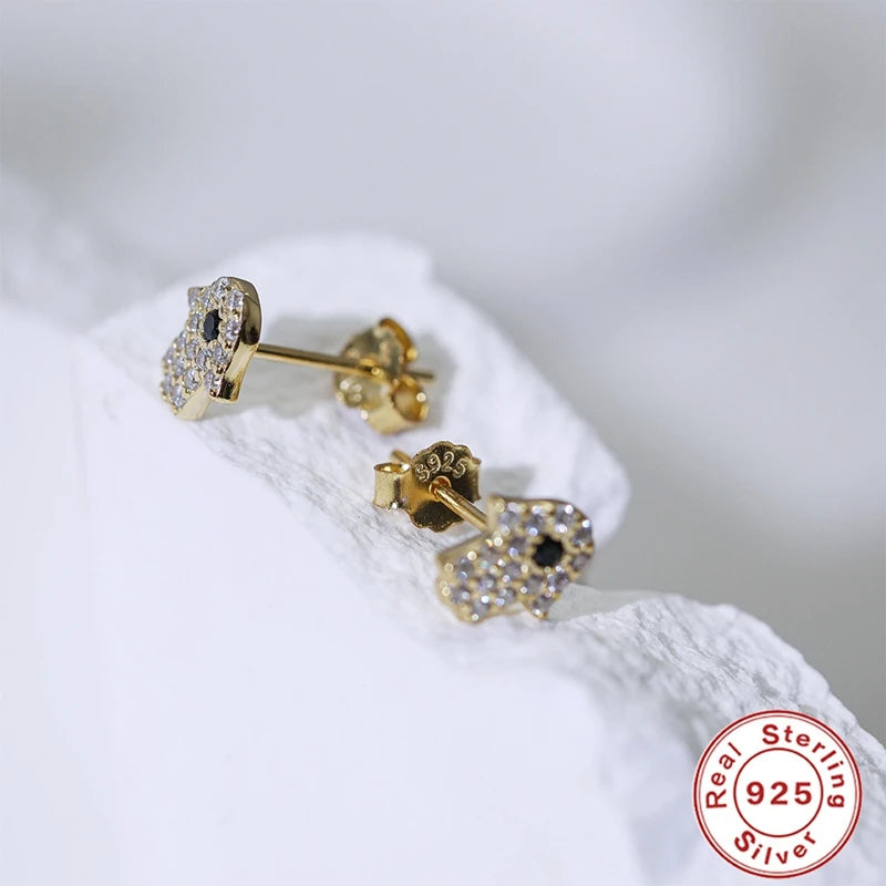 LENNIK 925 Silver Vintage Cute Fatima Hand Small Hoop Earrings For Women Chic Trendy Eye Palm Pendant Mini Stud Earrings Jewelry