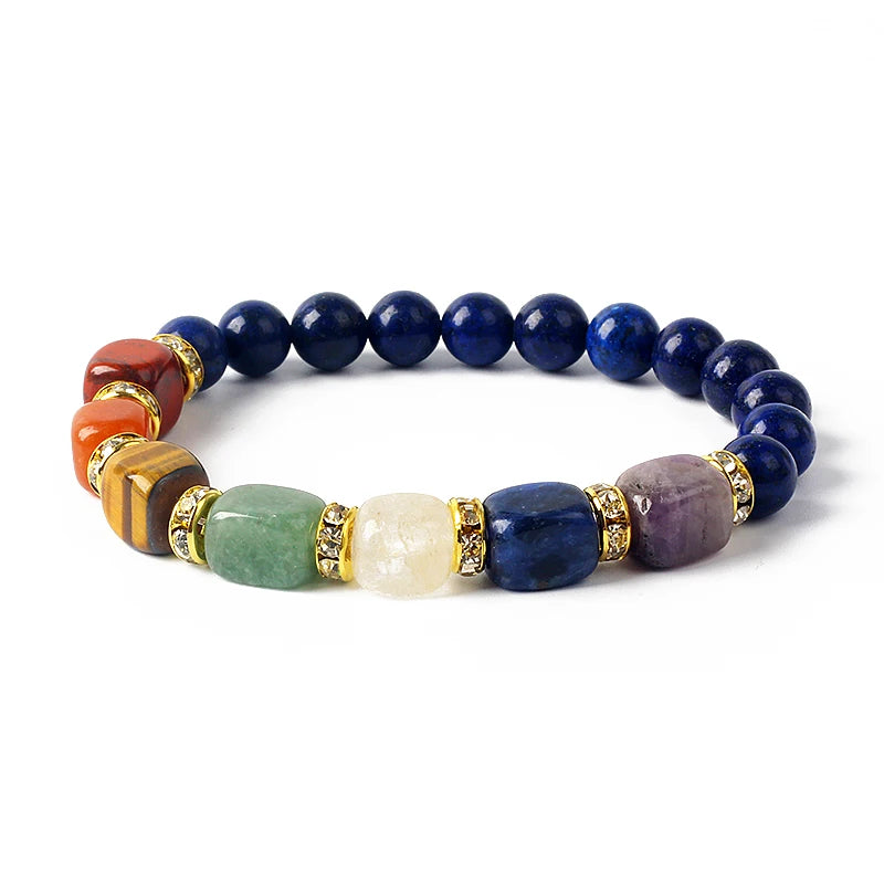 Natural Stone 7 Chakra Bracelets Reiki Healing Energy Hematite Tiger Eye Beaded Elastic Bracelets for Women Girls Yoga Jewelry