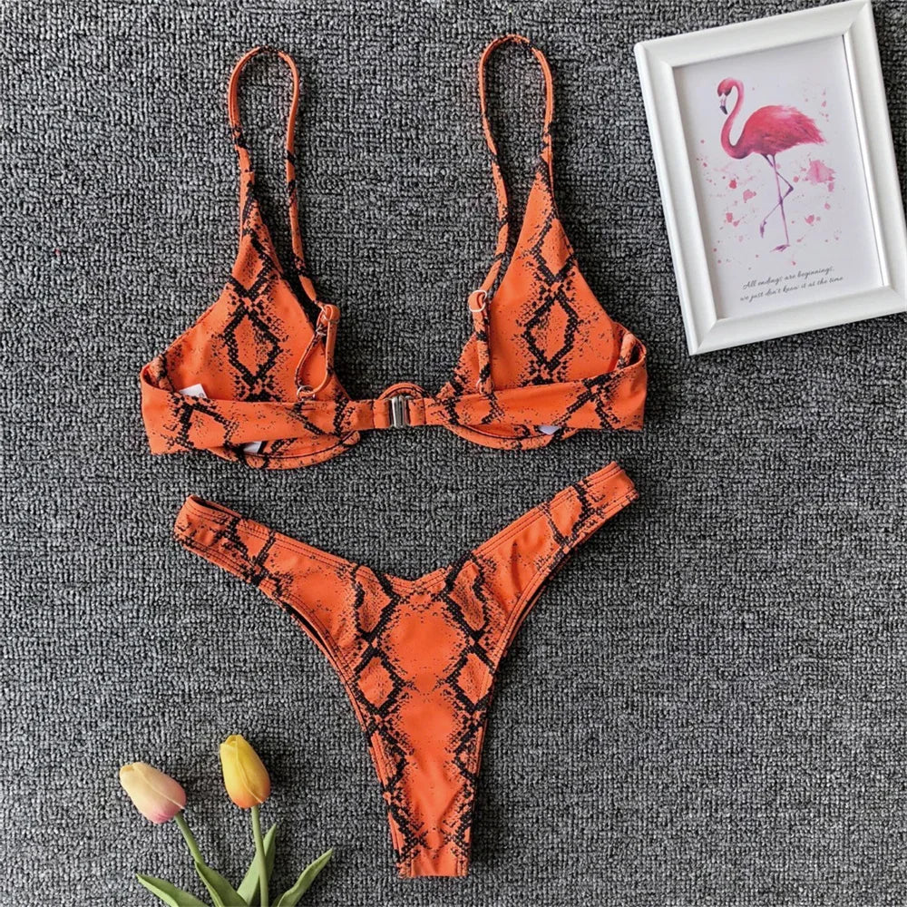 Snake Print Bikini Push Up Sexy Micro Swimsuit Thong Swimwear 2 Piece Beachwear Women Bathing Suit Bikinis Sets Female Swimsuits