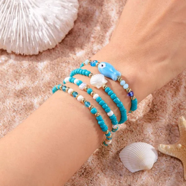 Bohemian Imitation Shell Beads Bracelet For Women Sea Star Turtle Woven Rope Bracelet Handmade Friendship Beach Holiday  Jewelry