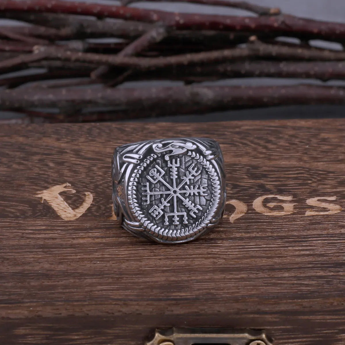 Men's Stainless Steel Viking Road Sign Compass Dragon Ring Ring Odin Rune Animal Hip Hop Viking Ring Jewelry as Men Gift