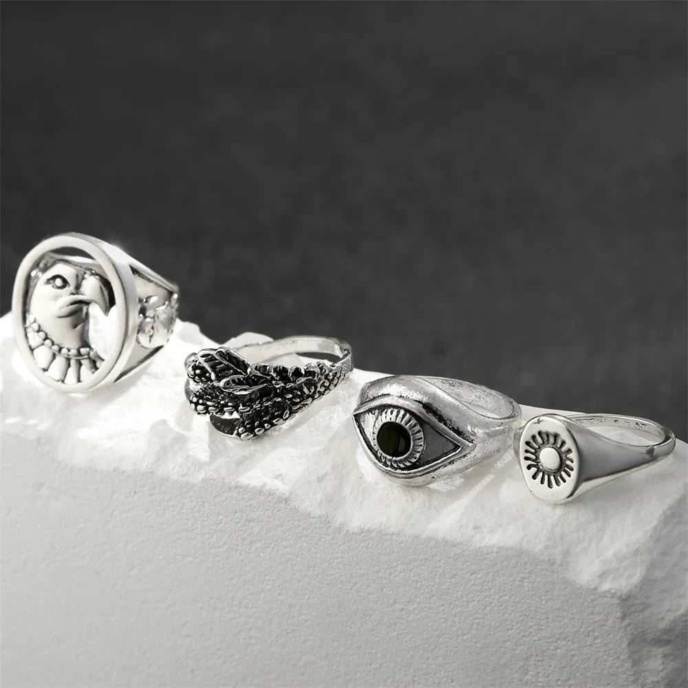 Vintage Devil Eye Ring Set For Man Punk Charm Eagle Ring Set Jewelry Cool Stuff Male Gift Accessories Wholesale
