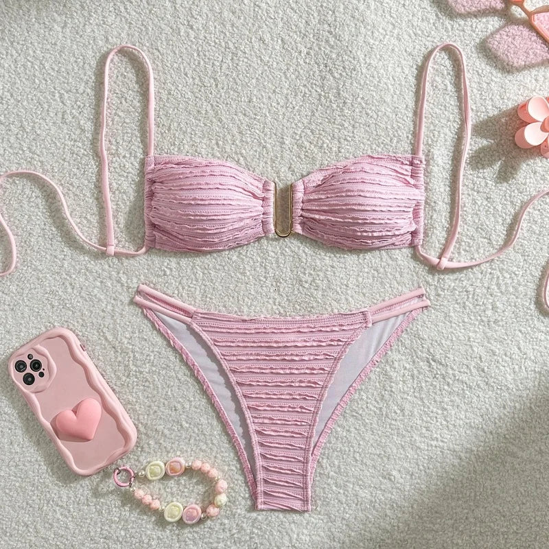 Sexy Bikinis Bathing Suit Women Sexy Lace Up Backless Hollow Out Thong Split Micro Bikini Summer 2025 New Spice Girl Beachwear