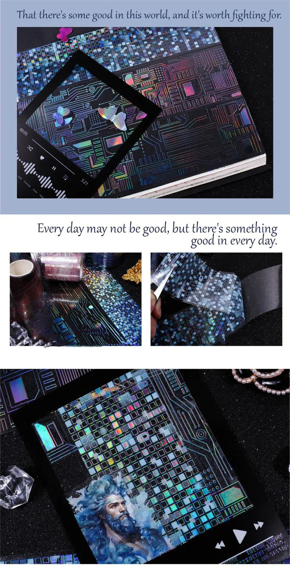 JIANWU 50mm*200cm Punk Circuit Series Vintage Laser Material Collage Landscaping PET Tape Creative DIY Journal Stationery