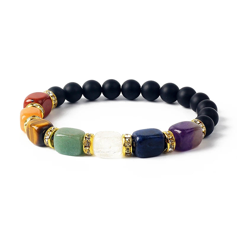 Natural Stone 7 Chakra Bracelets Reiki Healing Energy Hematite Tiger Eye Beaded Elastic Bracelets for Women Girls Yoga Jewelry
