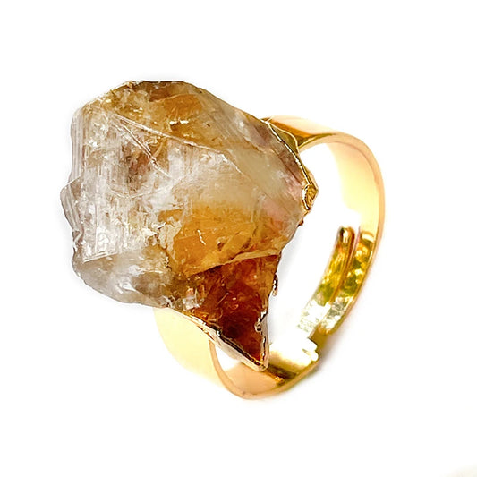 Raw Citrine Open Rings for Women Handmade Irregular Rough Stone Adjustable Finger Jewelry