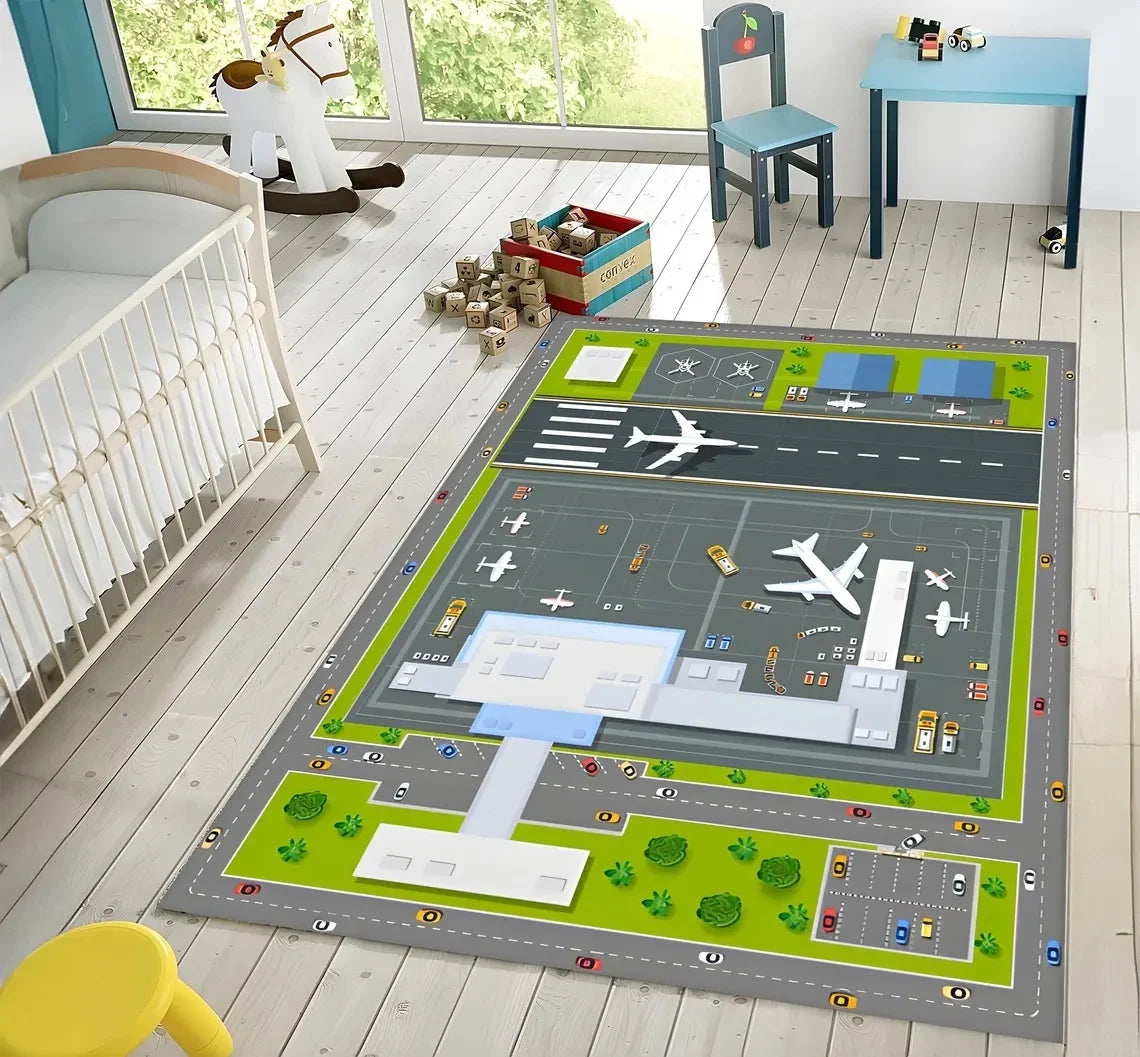 Airport Overlooking Map Theme Carpet for Living Room Decor Kid's Play Mat Sofa Rug Bedroom Bedside Rug Man's Cave Christmas Gift