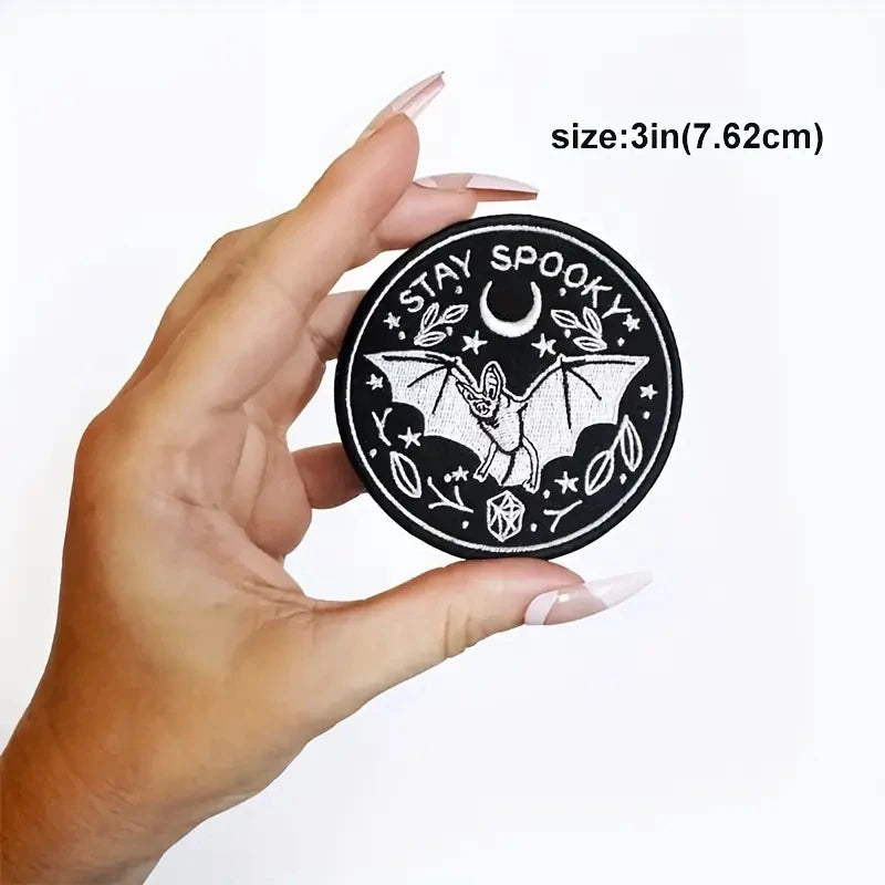 1PC Stay Spooky Halloween Embroidered Patch Iron On Bat Morale Inspiring Badge DIY Gift For Clothes Cap Bag Jacket Trucker Hat