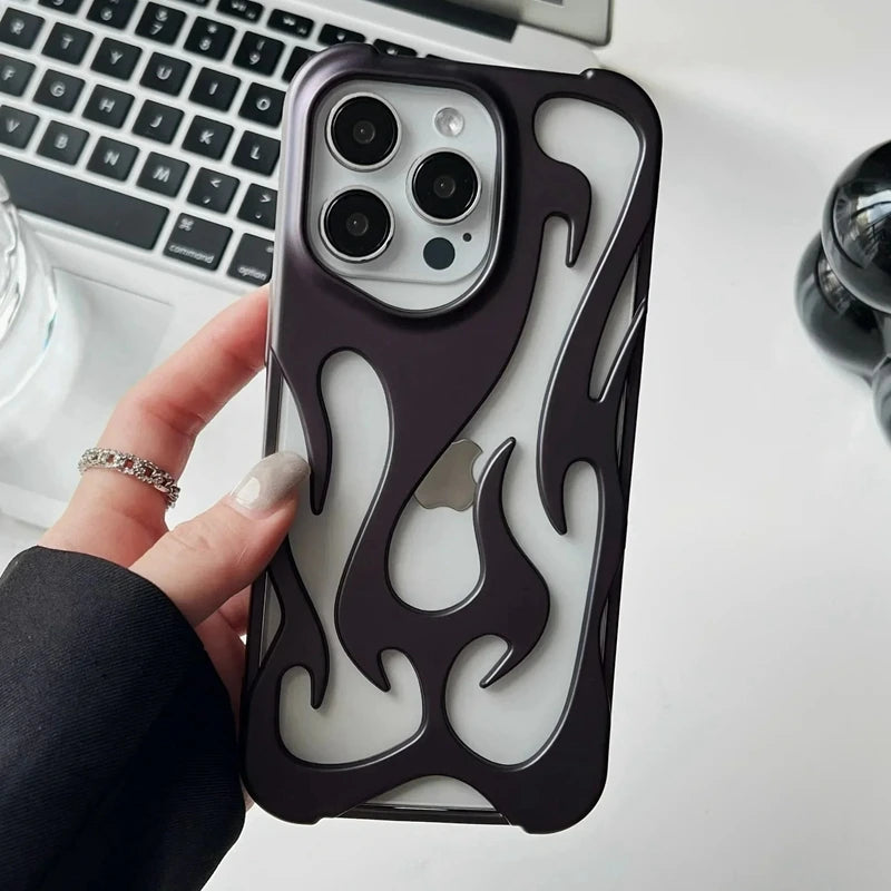 Air Soft Dissipate Heat Bumper Phone Case For iPhone 17 16 15 14 13 11 12 Pro Max Plus Luxury Matte Hollow Out Flame Back Cover