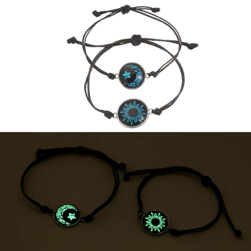 2 PCS/Set Stainless Steel Couples Bracelet For Women Lover Luminous Sun Moon Rope Charm Friendship Girlfriend Party Jewelry Gift
