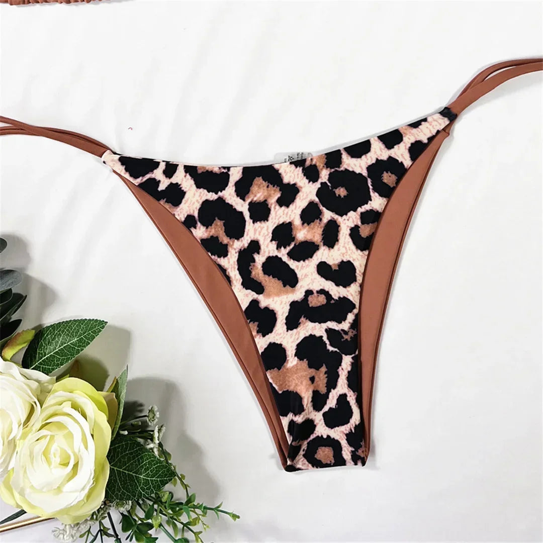 Halter Splicing Leopard Bikinis 2025 Satin Bikini Female Swimsuit Women Swimwear Two-pieces Bikini Set Micro Bathing Suit Swim