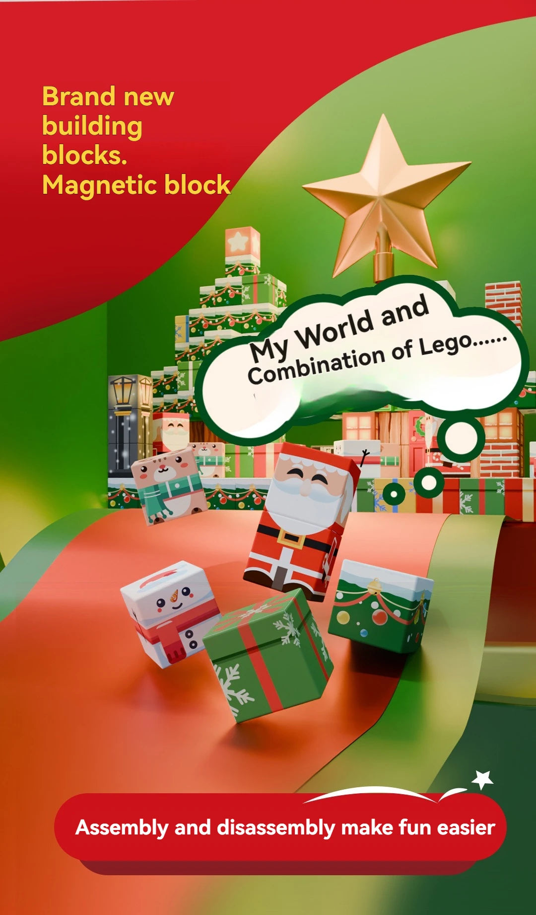 New Popular Christmas Magnetic Blocks suit, DIY Building Toy, Montessori Magnetic Building Blocks Halloween Christmas Gift