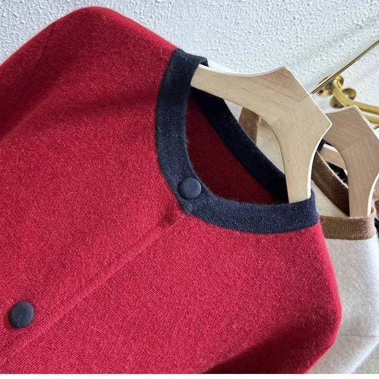 Xiaoxiangfeng Contrasting Color Sweater Jacket for Women in Autumn Winter Spring and Autumn Lazy Style Small Knitted Cardigan