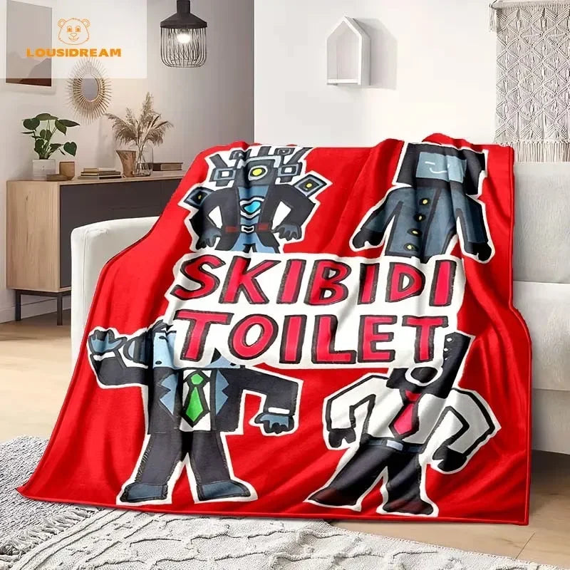 Skibidi Toilet Funny Flannel Blanket Flannel Warm Blanket Adults 3D Printed Coverlet Man Cave Sofa Camping Decor Christmas Gift