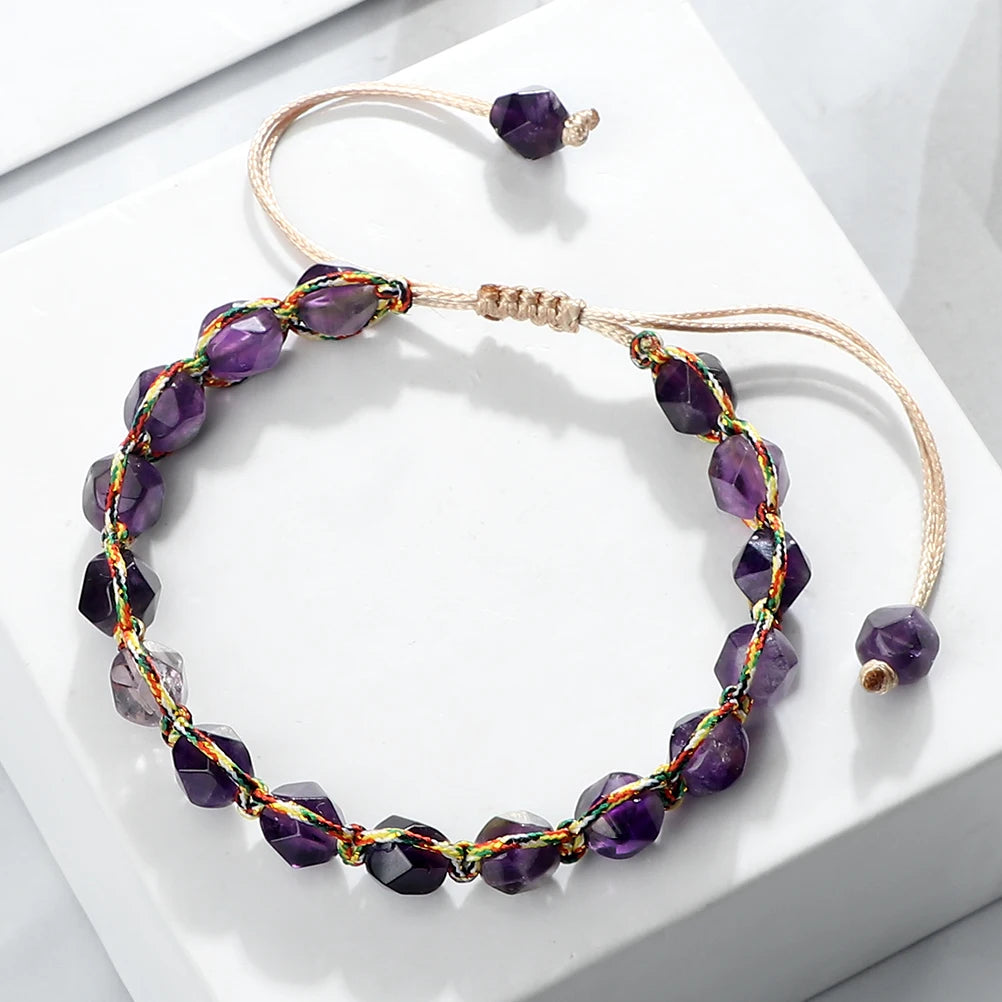 Women Healing Energy Bracelet 8mm Natural Gemstone Beads Irregular Shaped Cut Surface Beads Bracelet Charm Couples Jewelry Gifts