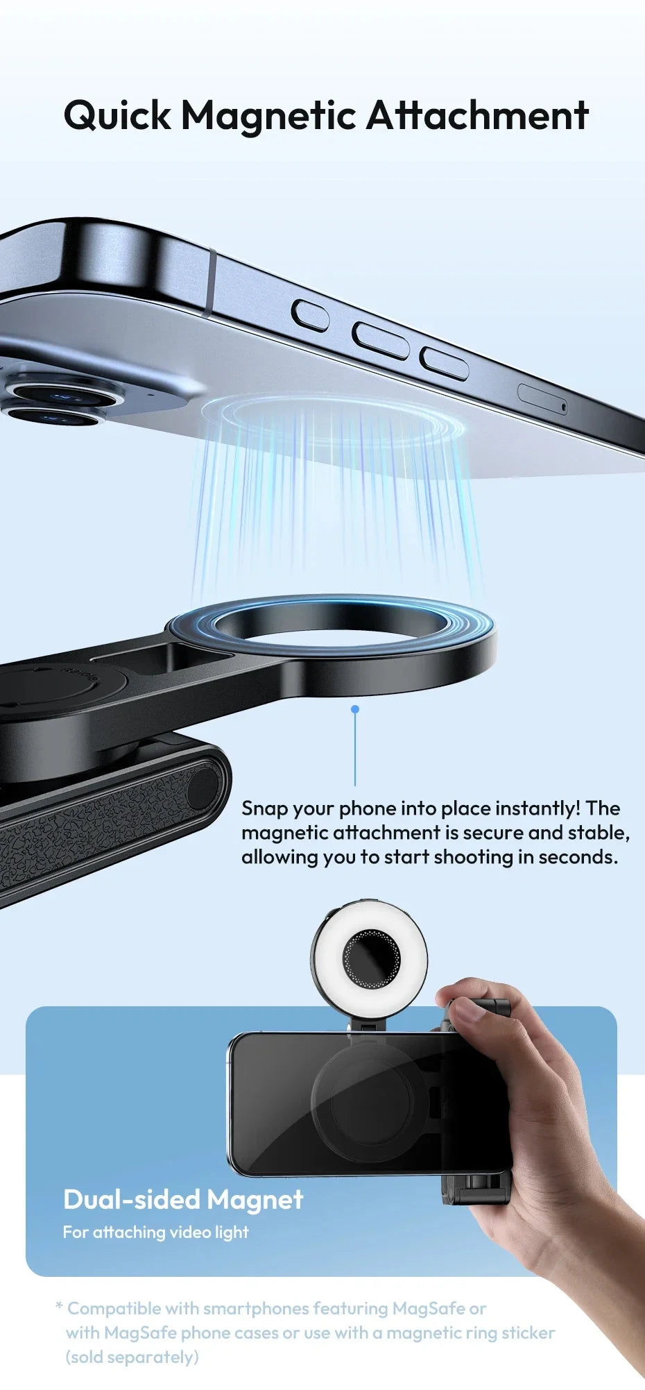 Magnetic Phone Tripod Wireless Phone Grip Selfie Stick Desktop Tripod for iPhone 16 15 14 13 12 Pro Max For Samsung phone holder