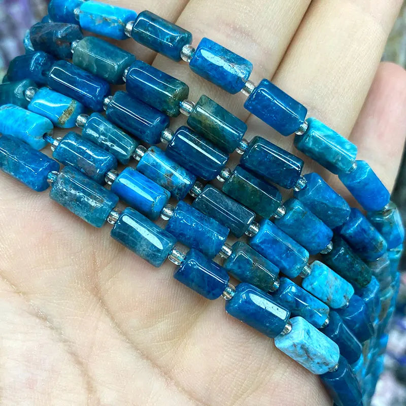 Natural Tourmaline Apatite Emerald Agates Amethysts Jades Cylinder Stone Spacer Beads for Jewelry Making DIY Bracelet 7.5inch