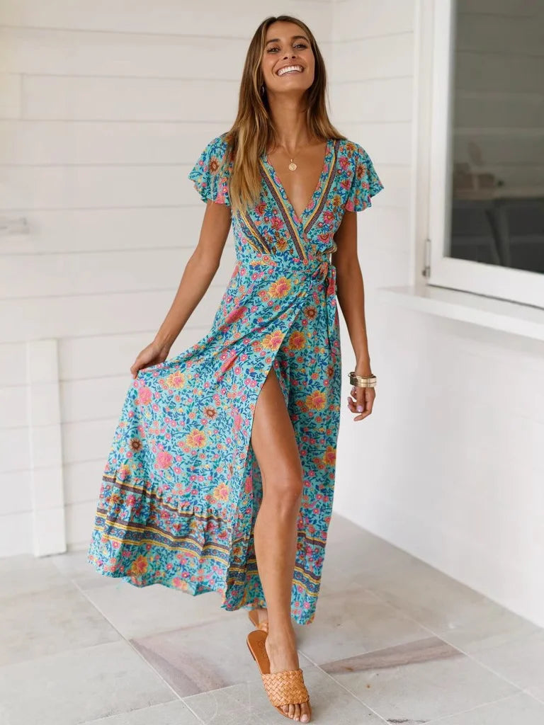 2024 Summer Leisure Hot Sale Holiday Printed Dress Sexy Long Dress Women's Wear