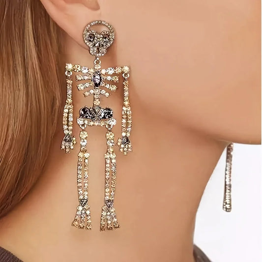Women's Gothic Gorgeous Rhinestone Skeleton Dangling Earrings Halloween Retro Long Earrings Fashion Gift for Holidays