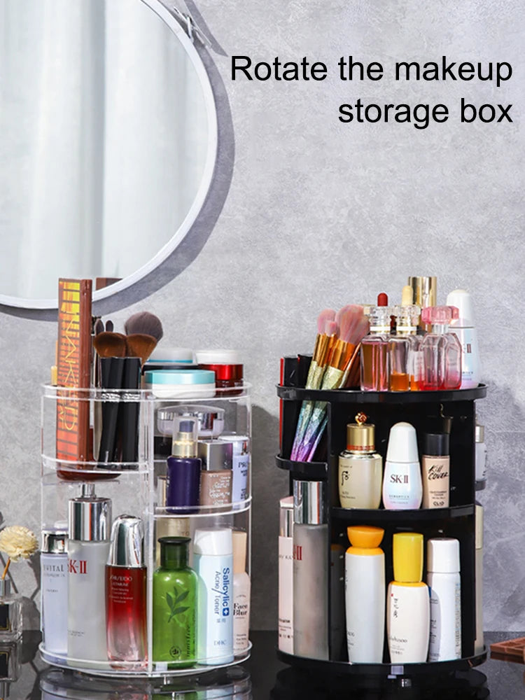 360 Degree Rotating Cosmetic Storage Rack Adjustable Layer Cosmetic Storage Rack With Slot Top Rotating Skincare Device