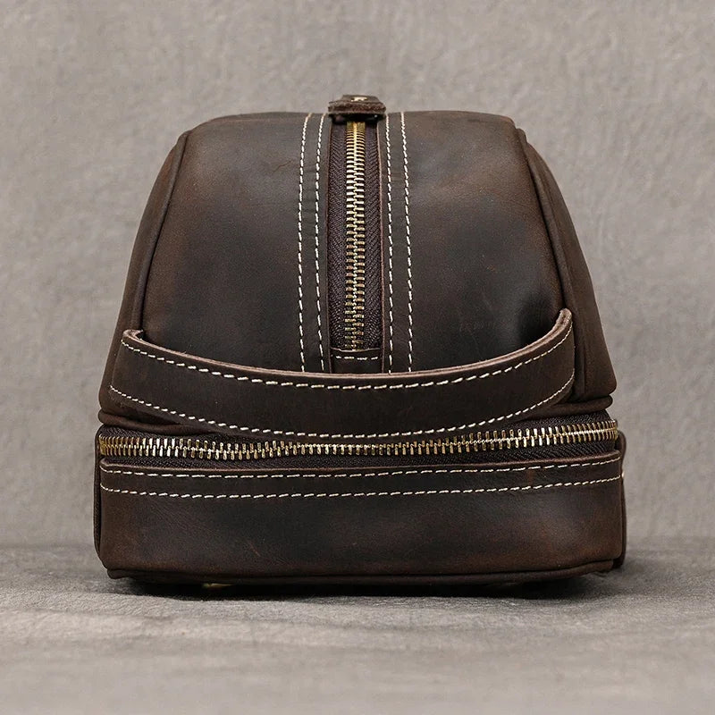 Fashion High Quality Small Travel Bag Crazy Horse Leather Travel Wallet Storage Bag Washing Make Up Bag For Travel toiletry