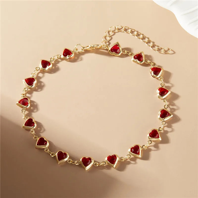 Exquisite Boho Candy Color Heart Shaped Crystal Bracelet for Women Fashion Charm Zircon Butterfly Pearl Metal Chain Bracelets
