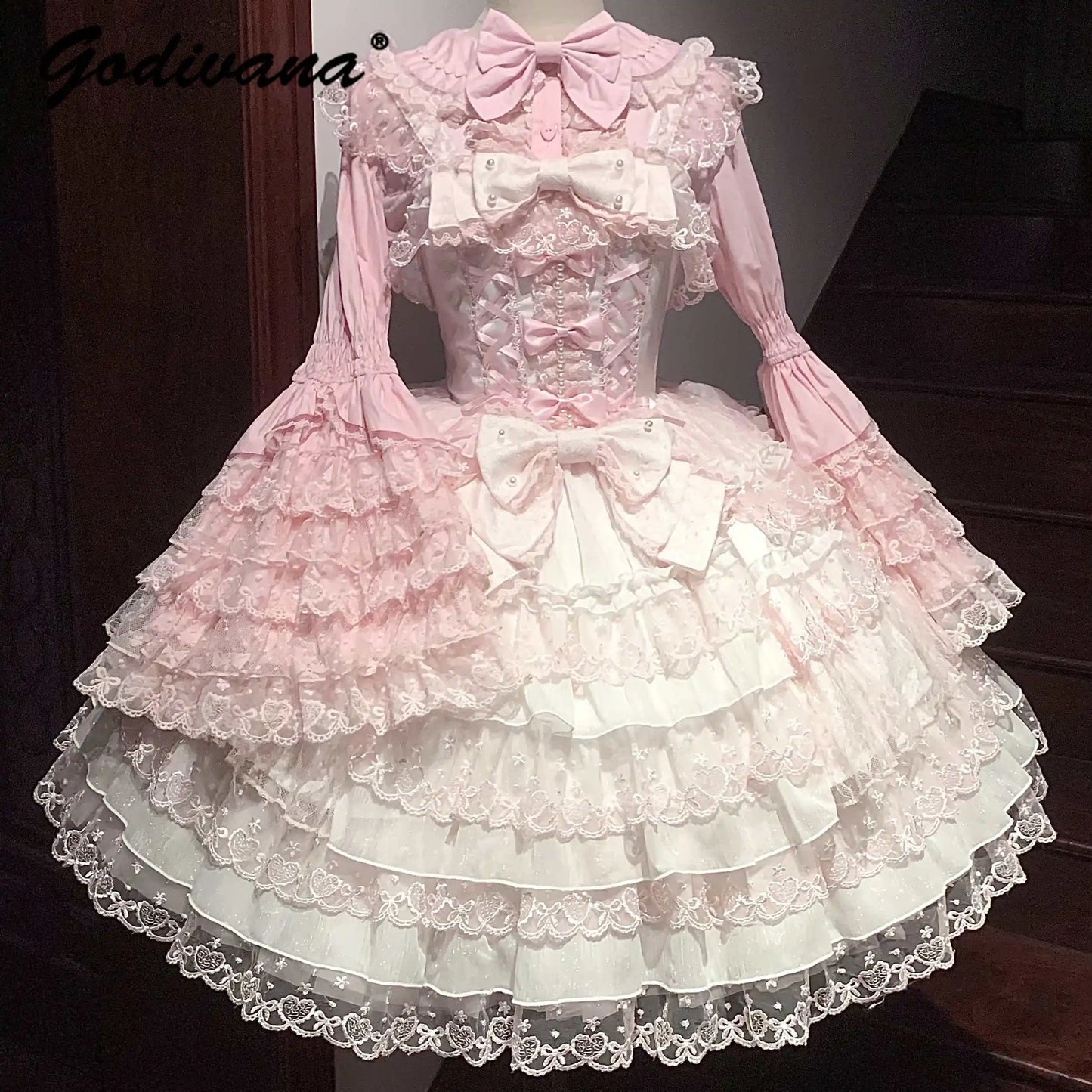 Original Design Lolita Jsk Suspender Dress Sweet Girl Women's Long Sleeve Inner Shirt Cute Princess Sling Cake Dress with Cape