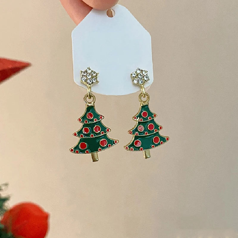 Green Christmas Tree Zircon Crystal Star Earrings Stud For Women Dangle Xmas Party Jewelry Party Gift