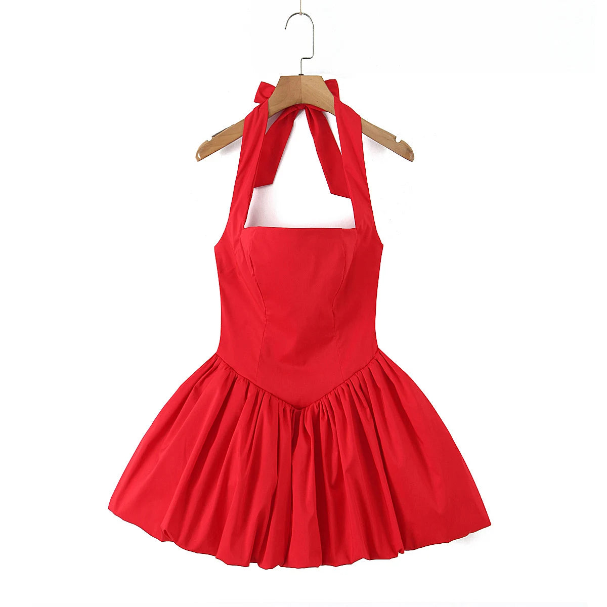 Sexy Bow Halter Slash Collar Lacing Up Bandage Back Sling Mini Dress Women Low Waist Ball Gown Pleated BUD Dresses Femme Robe
