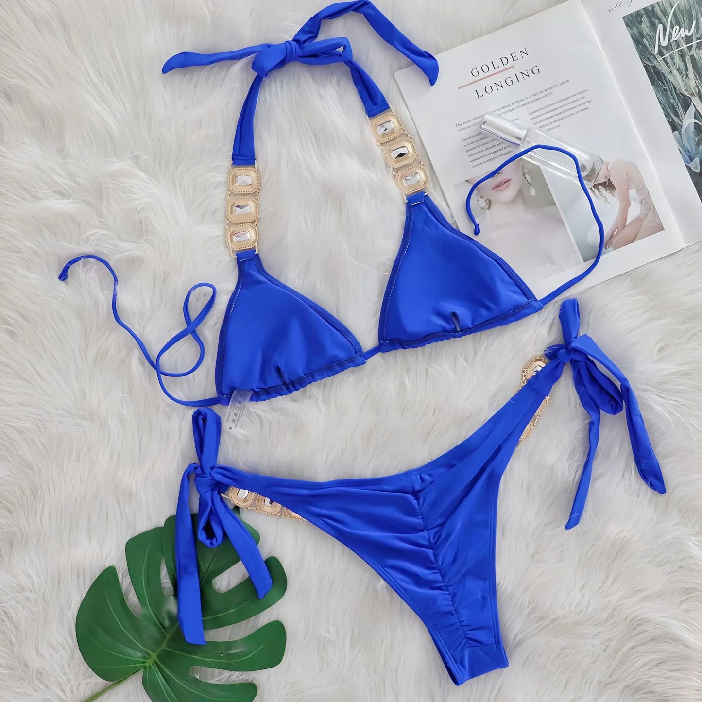 Sexy Rhinestone Bikini Set Women 2025 Luxury Pink Crystal Diamond Push Up Bandage Thong Swimsuit Beach Bathing Suit Swimwear