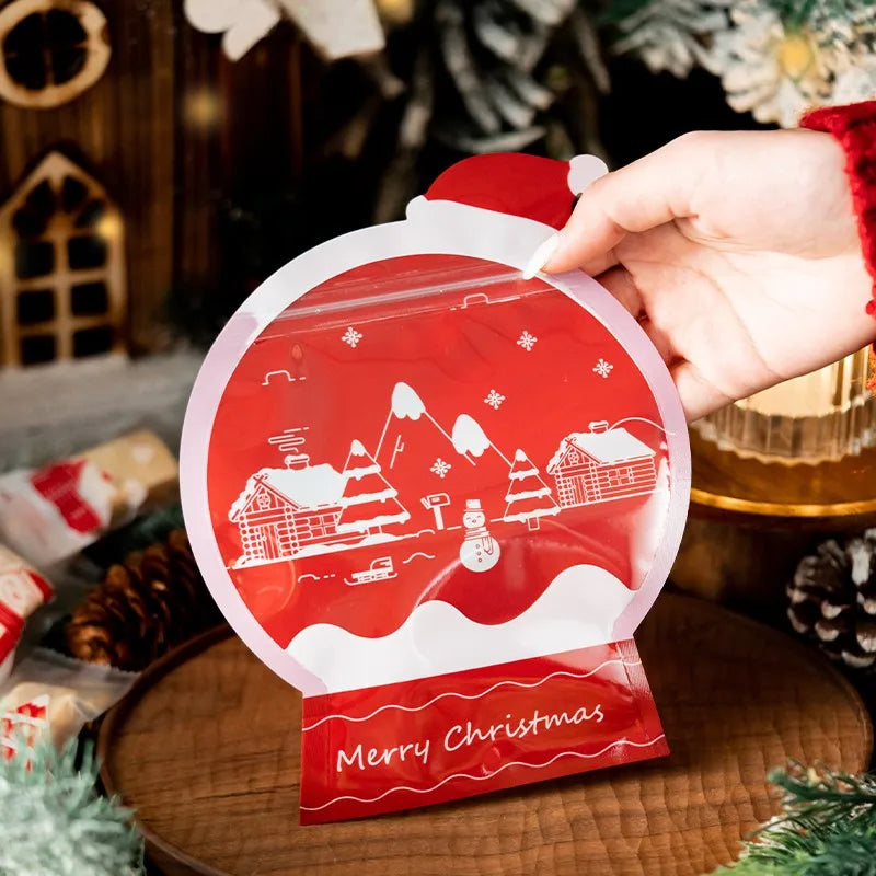 LBSISI Life 25pcs Ball Shape Christmas Gift Bag For Candy Chocolate Cookie Nougat Biscuit Packing Gift Tree Santa Zipper Bags