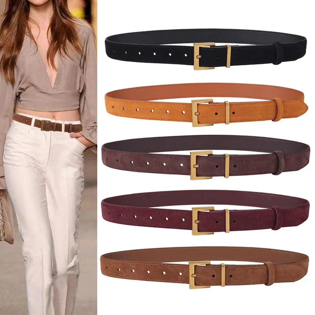 2025 Women Luxury Design Suede Leather Belt Casual Business Versatile Pin Buckle Waist Strap