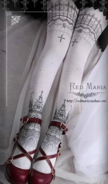 original Lolita Women Stockings Retro Cotton Socks Female Girls Lo Gothic Style Duplex Printing Pantyhose Sweet Tights Leggings